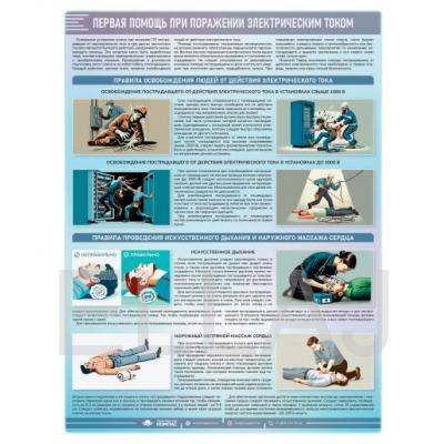 Плакат «Первая помощь при поражении электрическим током» (М-122, ламинированная бумага, А2, 1 лист)