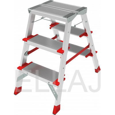 Профессиональная двухсторонняя алюминиевая  стремянка со ступенями 130 мм и складной площадкой 350×260 мм NV3127203