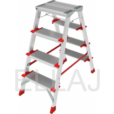 Профессиональная двухсторонняя алюминиевая  стремянка со ступенями 130 мм и складной площадкой 350×260 мм NV3127204