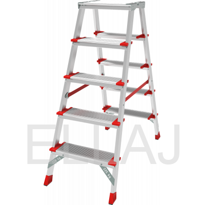 Профессиональная двухсторонняя алюминиевая  стремянка со ступенями 130 мм и складной площадкой 350×260 мм NV3127205