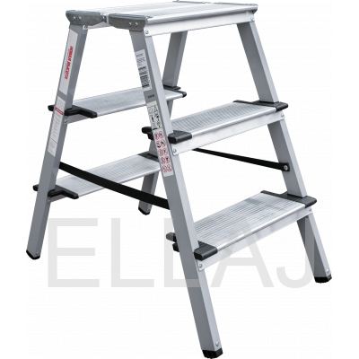 Стремянка двухсторонняя стальная  с алюминиевыми ступенями 130 мм и площадкой 350×260 мм NV1147203