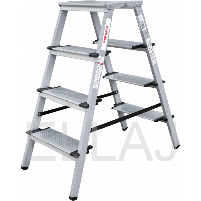 Стремянка двухсторонняя стальная  с алюминиевыми ступенями 130 мм и площадкой 350×260 мм NV1147204